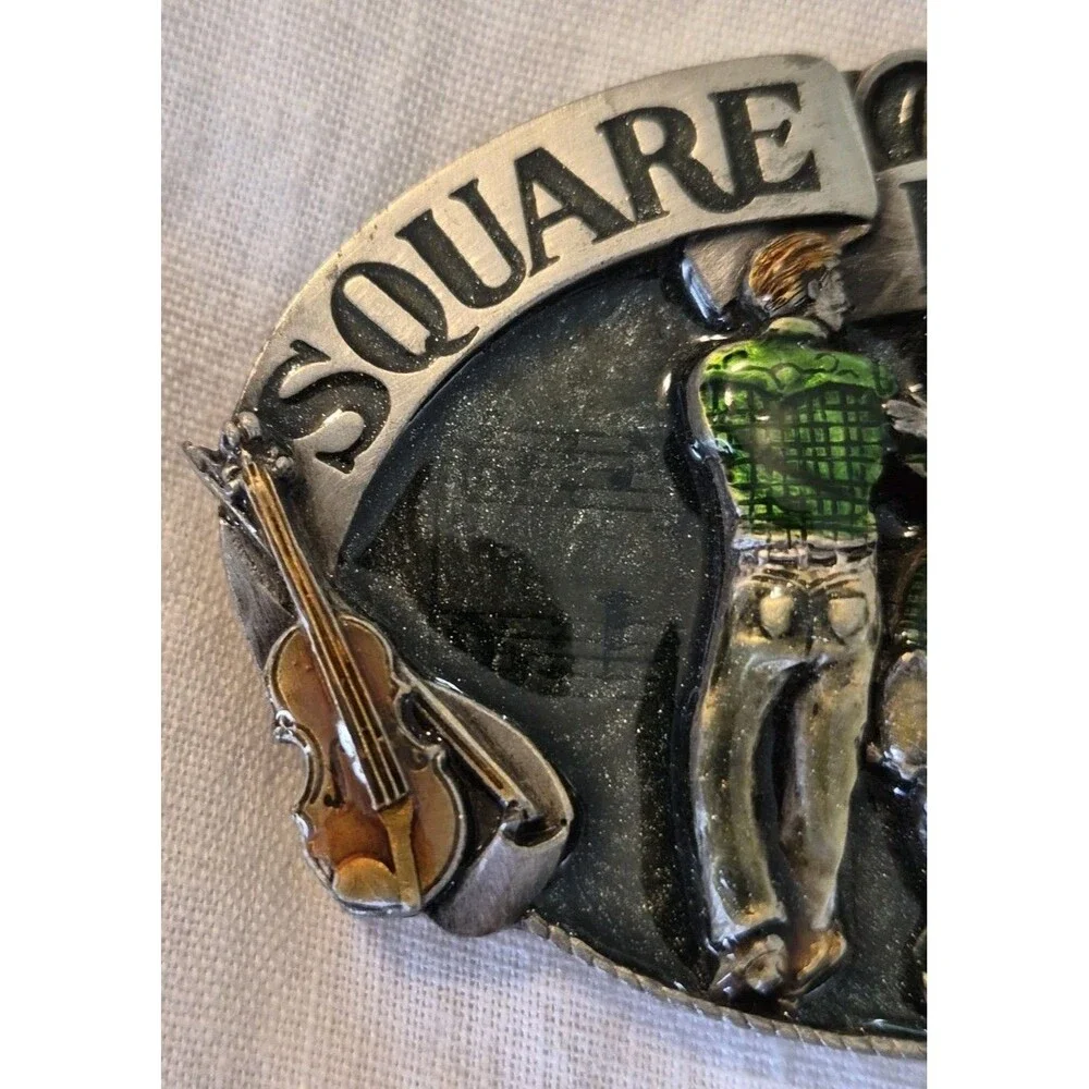 Vintage 1985 Siskiyou Square Dancing Pewter Belt Buckle Enamel Colored Music